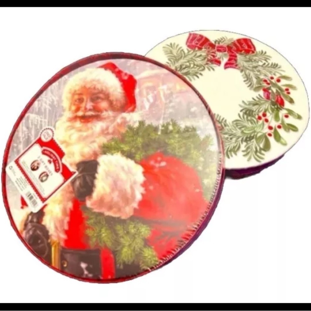 2 LARGE Christmas Gift Boxes, Holiday Cookie Boxes Santa Wreath Buffalo Plaid